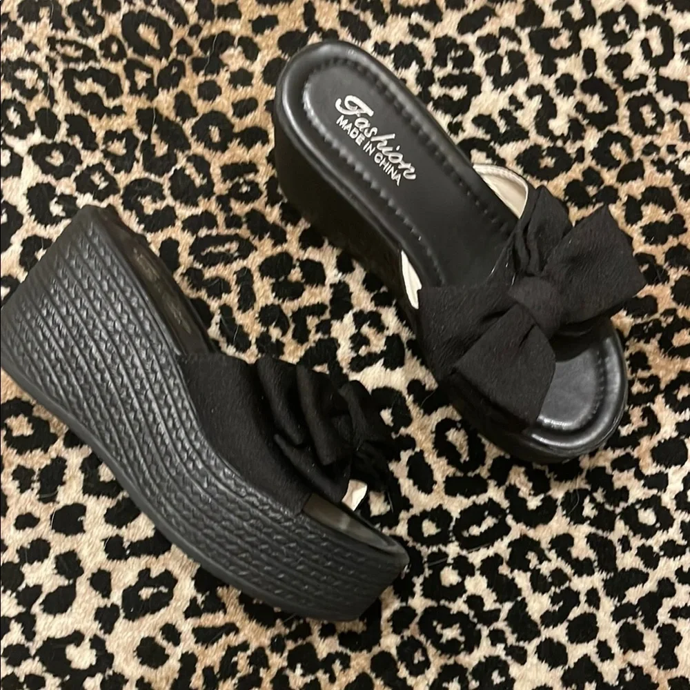Black Wedge Sandals